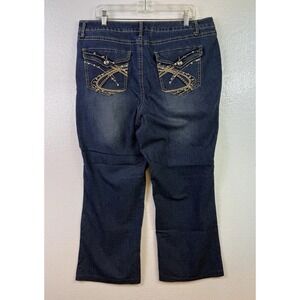 CATO Womens Denim Blue Jeans Sz 16W Embroidered Stretch Wide Leg Rinestone 38x28